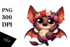 Dancing Bat with Flower Crown, Transparent PNG Product Image 1