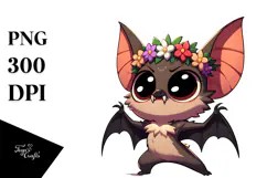 Dancing Bat with Flower Crown, Transparent PNG Product Image 1