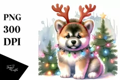 Pastel Akita with Christmas Lights, PNG Product Image 3