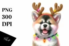 Expressive Akita with Christmas Lights, PNG Product Image 3