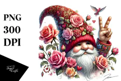 Detailed Gnome Adorned with Roses PNG Product Image 1