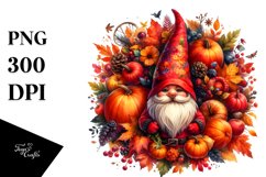 Vibrant Watercolor Autumn Gnome PNG Product Image 1