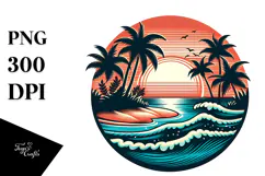 Vintage Tropical Beach Sunset PNG Product Image 1
