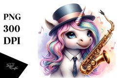 Colorful Baby Unicorn at Jazz Club, PNG Product Image 1