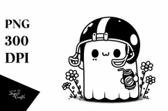 Football Helmet Ghost with Coffee, Simple PNG Product Image 1