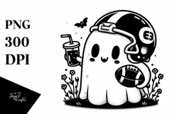 Football Helmet Ghost with Coffee, Simple PNG Product Image 1