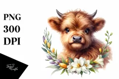 cute smiling Highland Cow with Big Eyes | Watercolor Clipart Product Image 1