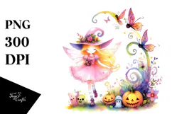 Watercolor Fairy Halloween Scene | Sublimation | Clipart Product Image 1