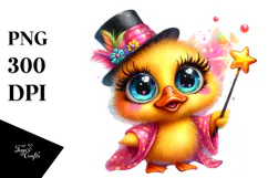 Colorful Baby Duck with Magic Wand PNG Product Image 1