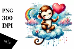 Colorful Monkey with Heart PNG Product Image 1