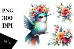 Vibrant Flower Crown with Cute Baby Hummingbird | Clipart Product Image 3