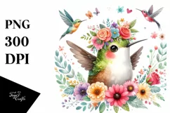 Vibrant Flower Crown with Cute Baby Hummingbird | Clipart Product Image 3