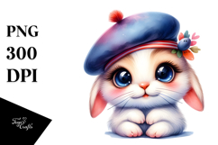 Goofy Baby Bunny with Beret, PNG Product Image 1