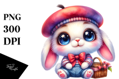 Goofy Baby Bunny with Beret, PNG Product Image 1