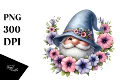Cute GNOME with Big Hat and Floral Frame PNG Product Image 1
