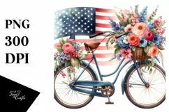 Vintage Bicycle Flowers USA Flag Clipart Product Image 3