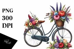 Vintage Bicycle Flowers USA Flag Clipart Product Image 1
