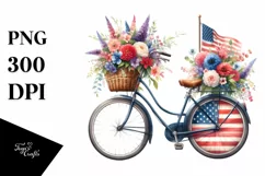 Vintage Bicycle Flowers USA Flag Clipart Product Image 3
