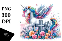 Simple Vibrant Unicorn Drawing with Grave | Clipart Product Image 1