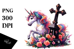 Simple Vibrant Unicorn Drawing with Grave | Clipart Product Image 1