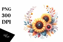 Colorful Vibrant Sunflower Wreath Clipart Product Image 3