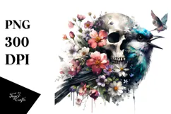 Bird with Spring Flowers and Skull, High-Res PNG Product Image 1