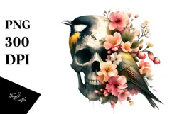 Bird with Spring Flowers and Skull, High-Res PNG Product Image 1