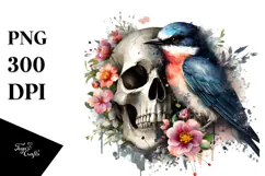 Bird with Spring Flowers and Skull, High-Res PNG Product Image 1