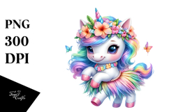 Colorful Baby Unicorn in Hula Skirt, PNG Product Image 1