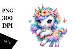 Colorful Baby Unicorn in Hula Skirt, PNG Product Image 1