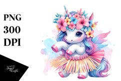 Colorful Baby Unicorn in Hula Skirt, PNG Product Image 3
