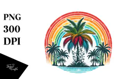 Vintage Tropical Tree Rainbow Clipart PNG Product Image 1
