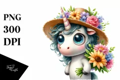 Unicorn with Sun Hat and Flower Bouquet | Sublimation | Product Image 3