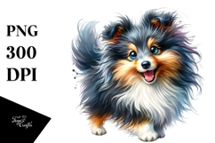 Cute Watercolor Border Collie with Big Eyes PNG Product Image 1