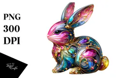 Colorful Bunny on Splashy Background PNG Product Image 1