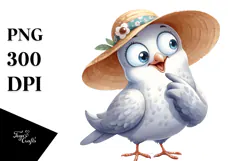 Funny Dove Standing in Sun Hat | Sublimation Clipart Product Image 1