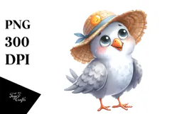 Funny Dove Standing in Sun Hat | Sublimation Clipart Product Image 1