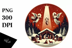 Retro Nativity Scene Christmas Ornament PNG Product Image 1