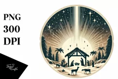 Retro Nativity Scene Christmas Ornament PNG Product Image 1