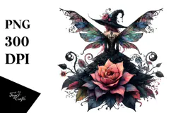 Gothic Fairy on a Flower View from Back PNG Product Image 1