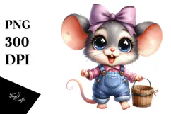 Watercolor Baby Mouse Big Eyes | Clipart Product Image 1