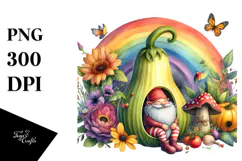 Watercolor Gnome House Rainbow Scene | Sublimation | Clipart Product Image 1