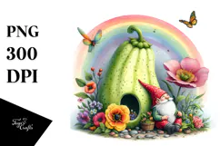 Watercolor Gnome House Rainbow Scene | Sublimation | Clipart Product Image 1
