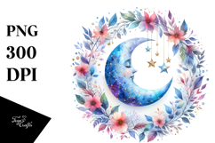 Vibrant Abstract Moon with Flowers | Clipart Product Image 1