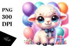 Baby Lamb with Balloons Vibrant PNG Product Image 1