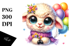 Baby Lamb with Balloons Vibrant PNG Product Image 1