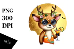 Cocktail Drinking Deer in Beachwear PNG Product Image 1
