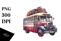 Vintage Bus with Stars, Clipart PNG Product Image 1