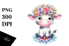 Cartoon-Style Cute Cow with Flower Crown | Clipart Product Image 1