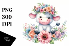 Sitting Cow with Vibrant Flower Crown | Clipart Product Image 3